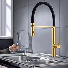 Vincea VKF-114BG Для кухни Брашированное золото Смеситель 27x10,2x50 см, для кухонной мойки, Италия - фото 1 - фото 2