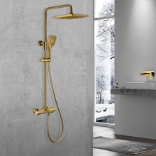 Vincea Next VSFS-1N1TBG с термостатом, брашированное золото Душевая стойка 56,9x29,5x118,3 см, Италия - фото 1 - фото 2