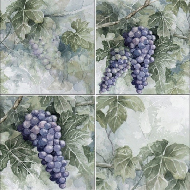 Absolut Keramika Monocolor Set Acuarela Uvas A (4pzs) Панно 10x10 см, Испания, под обои  - фото 1
