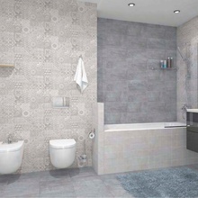 Laparet Bastion 20x40, для ванной, керамика, стиль: современный, цвет: серый, Россия, под камень , матовая - фото интерьера 1 - фото 2