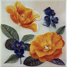 Fabresa Violetta Placa Decor Ocre Декор 20x20 см, Испания, под обои  - фото 1 - фото 1