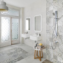 Porcelanosa Dover 31,6x90, для ванной, керамогранит, стиль: современный, цвет: серый, Испания, под бетон , матовая - фото интерьера 1 - фото 2