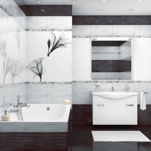 Alma ceramica Эста 24,9x50, для ванной, керамика, стиль: модерн, цвет: серый, Россия, под обои , глянцевая - фото интерьера 1 - фото 2
