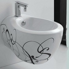 ArtCeram Blend L3120DECLETT = BLB001 01;01 36x52 см белый с черным декором Биде подвесное 52x56x42 см, Италия - фото 1 - фото 1