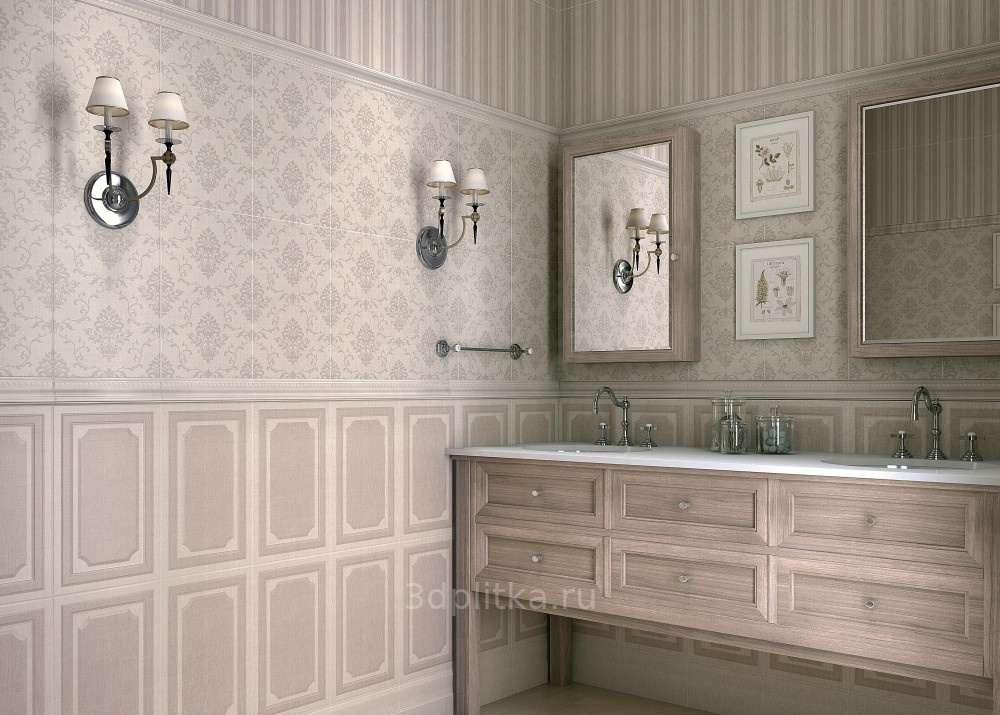 Kerama Marazzi Дарлингтон 40x25 см, для ванной, керамика, стиль: современный, цвет: бежевый, Россия, под обои , матовая - фото интерьера 1
