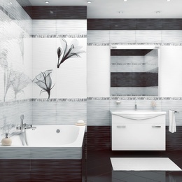 Alma ceramica Эста 24,9x50, для ванной, керамика, стиль: модерн, цвет: серый, Россия, под обои , глянцевая - фото интерьера 1 - фото 1