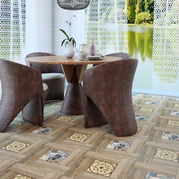 Alma ceramica Ранчо 41,8x41,8 см, для коридора и кухни, керамика, стиль: модерн, цвет: бежевый, Россия, под дерево, матовая - фото интерьера 1 - фото 1