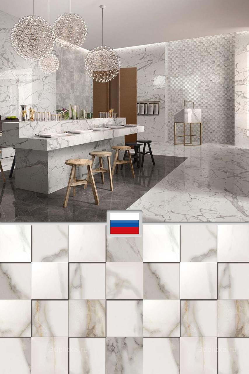 Керамическая 3D плитка мозаика на стену, белая глянцевая, 30х30 см, Россия