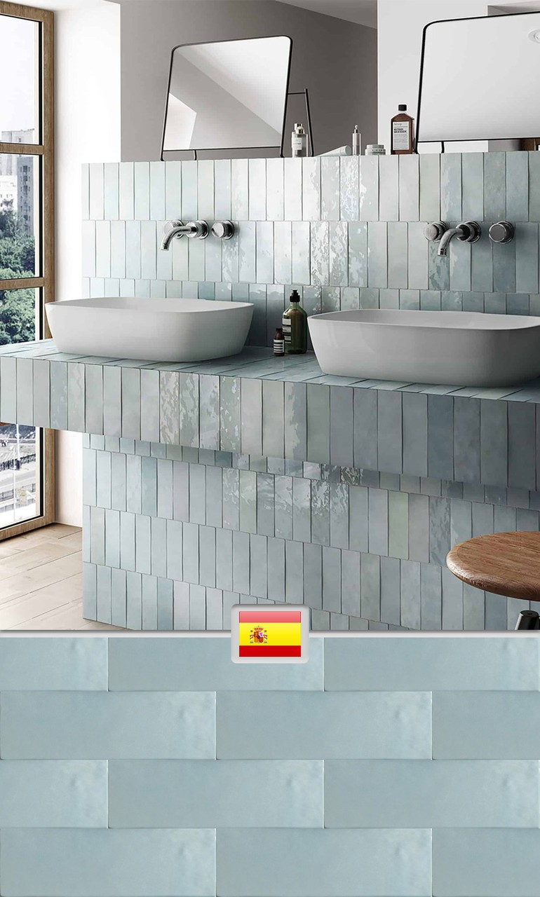 Керамическая плитка на стену для ванной, цвет голубой