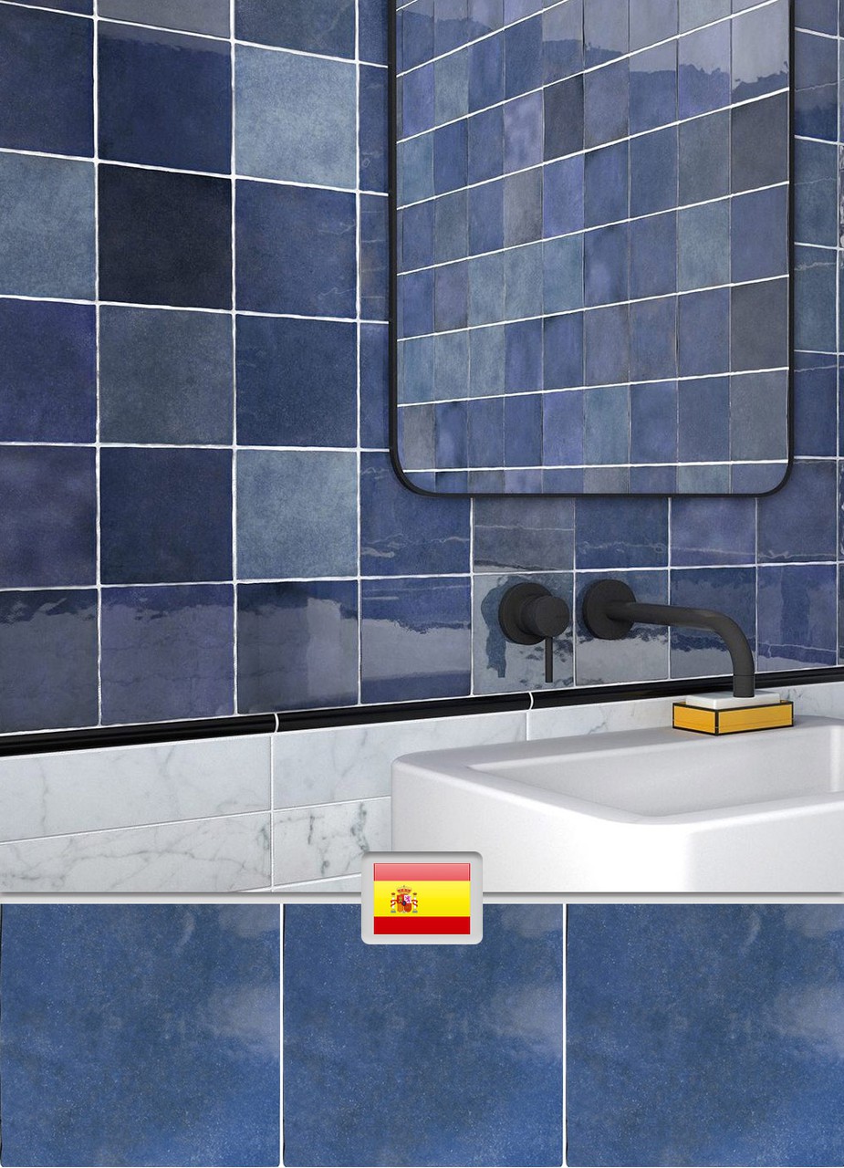 Плитка для ванной комнаты на стену, синий, квадрат