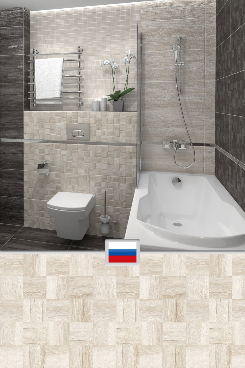 Плитка мозаика в санузел и ванную на стену, шахматная раскладка