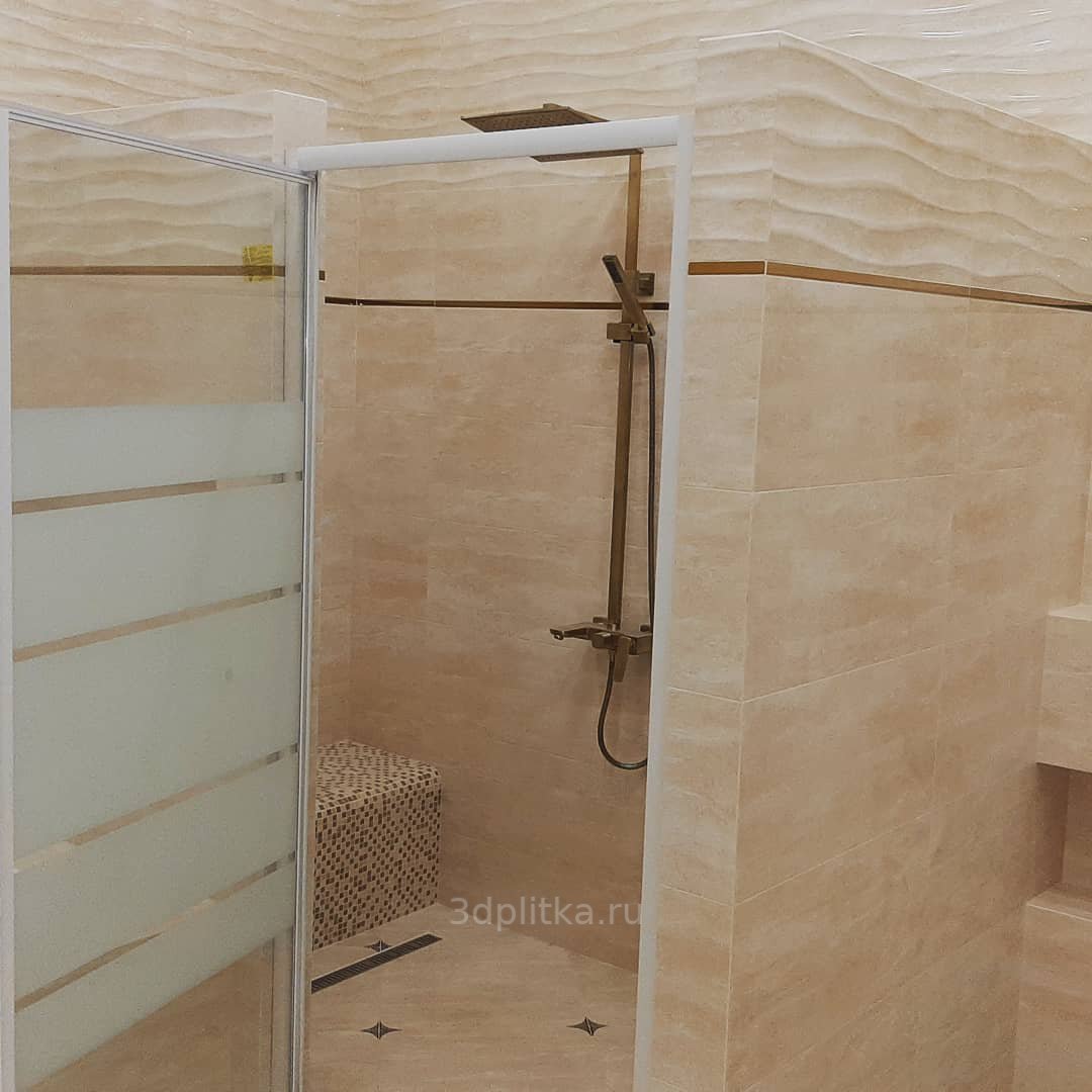 бежевая объемная 3d плитка в ванную и санузел