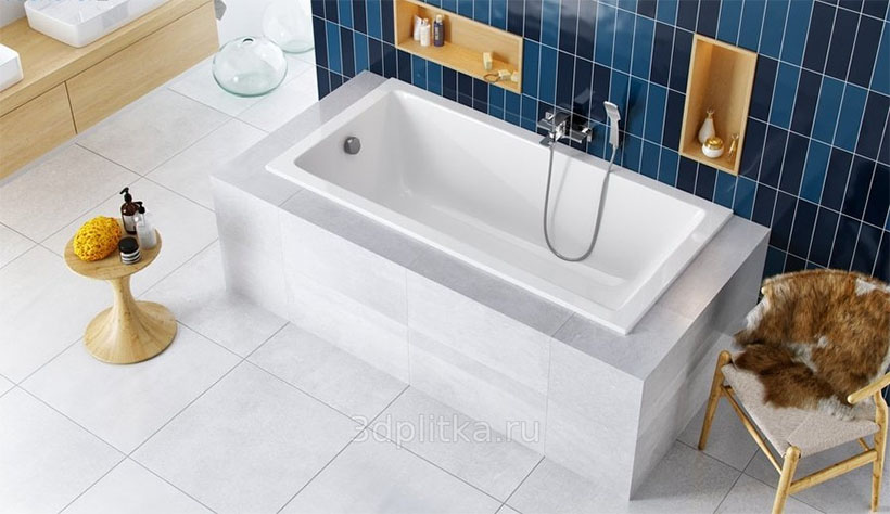 Акриловая ванна в современном интерьере облицовка белой плиткой