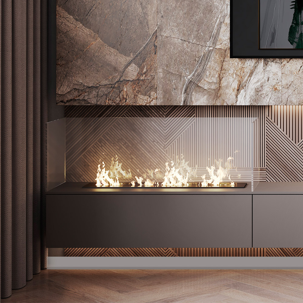 интерьер гостиной, искусственный камин