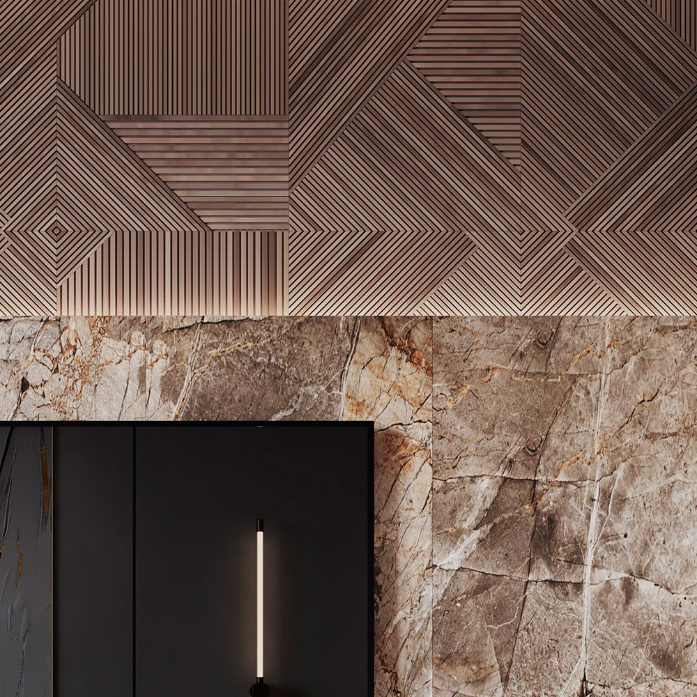 интерьер гостиной, керамогранит на стене