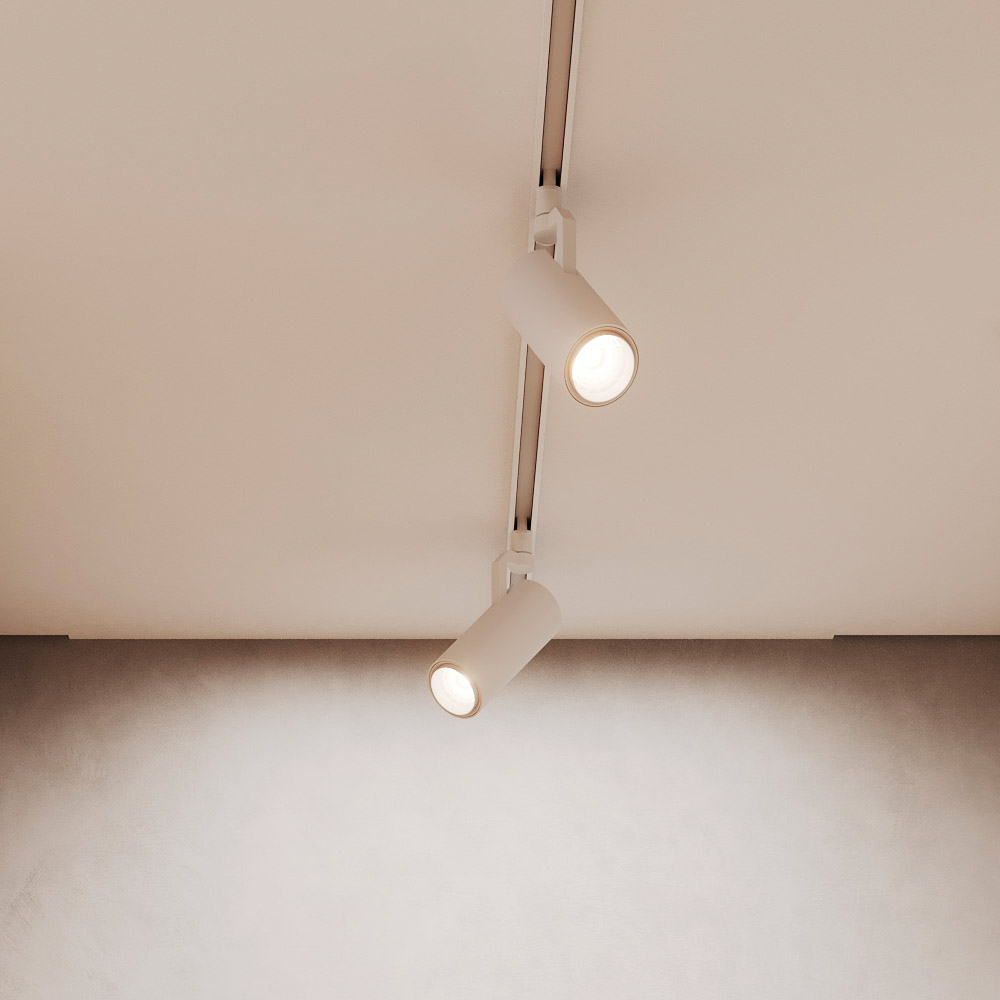 интерьер прихожей, белые потолочные трековые светильники