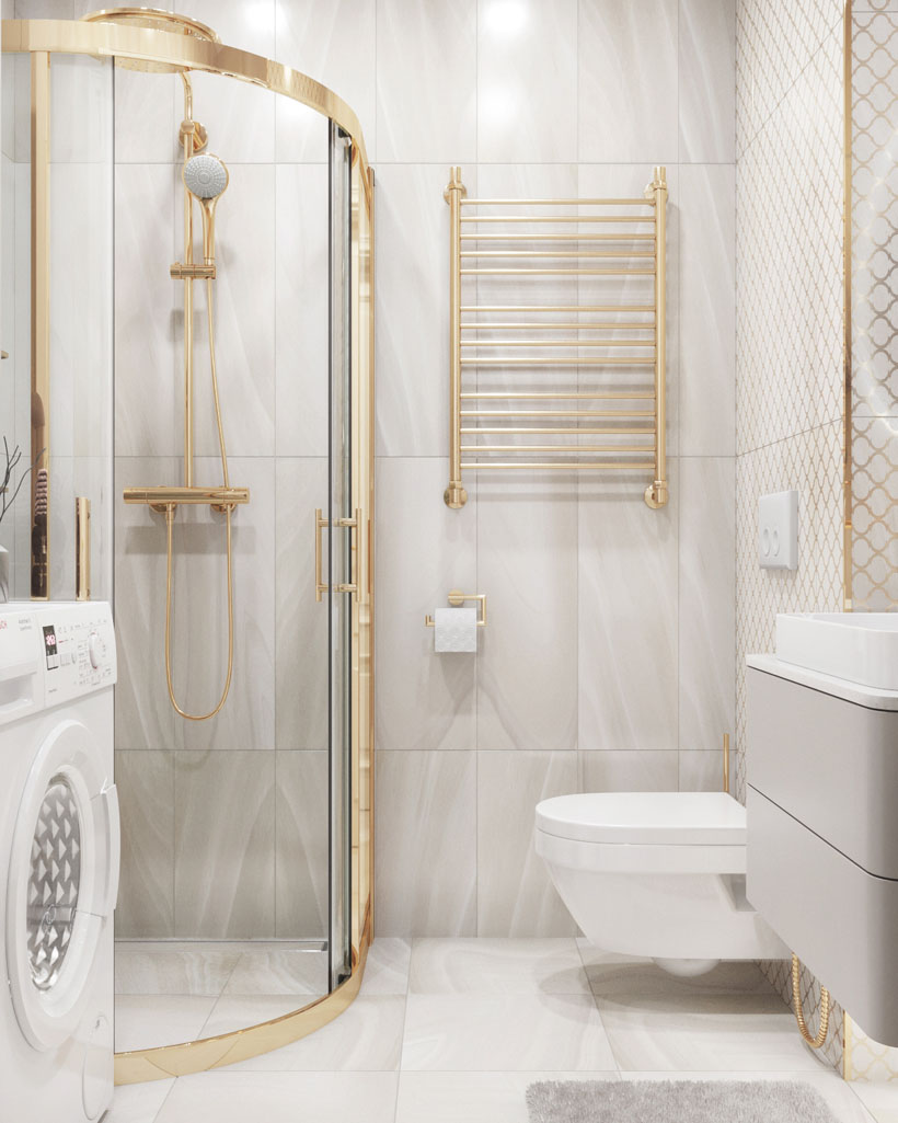 Золотой цвет в интерьере ванной комнаты: 40 фото дизайнов