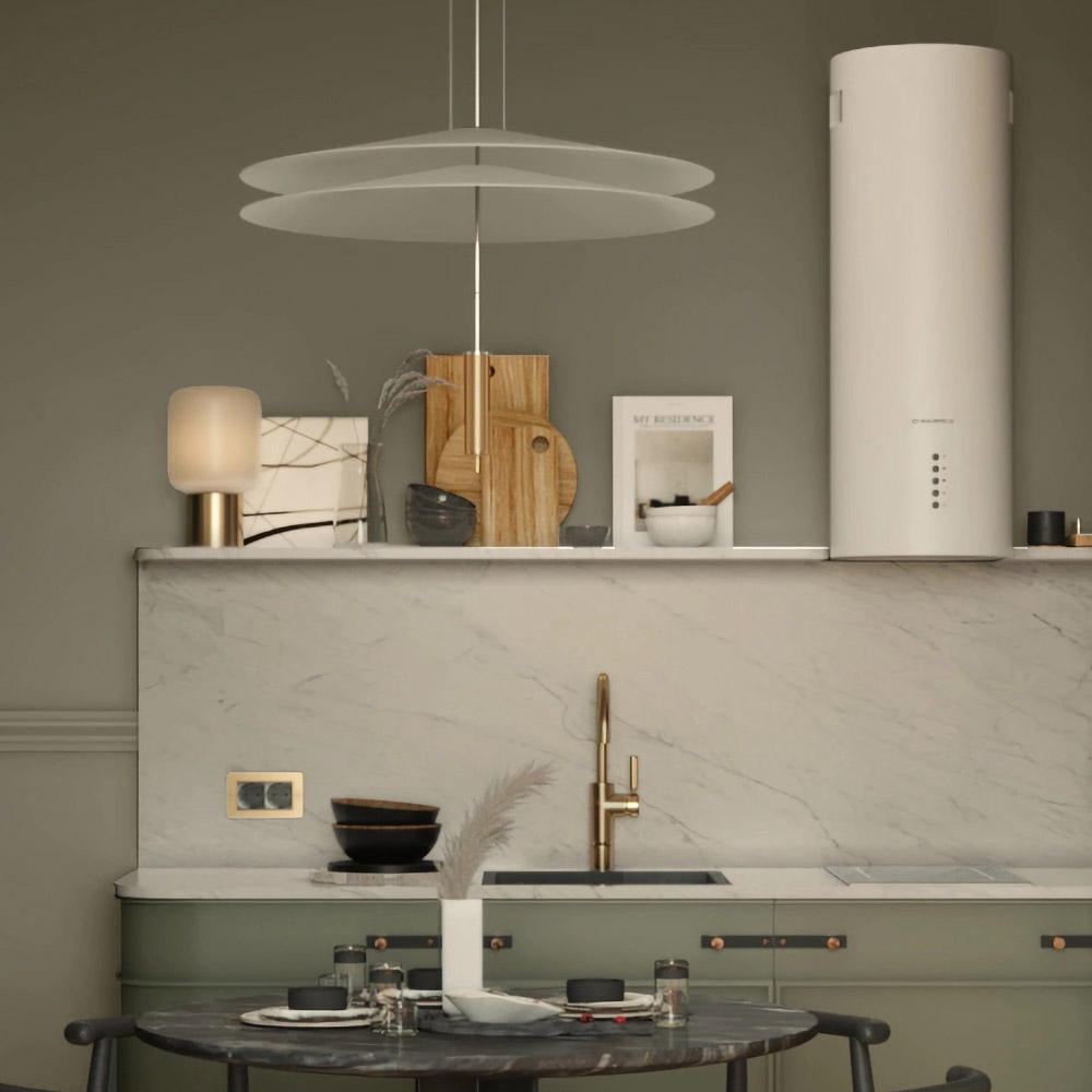 Кухонный фартук и столешница, керамогранит под белый мрамор