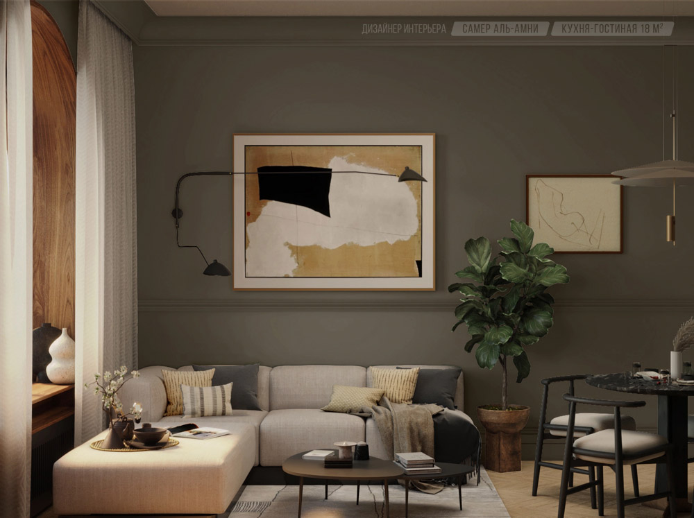 гостиная, классический стиль интерьера, угловой диван