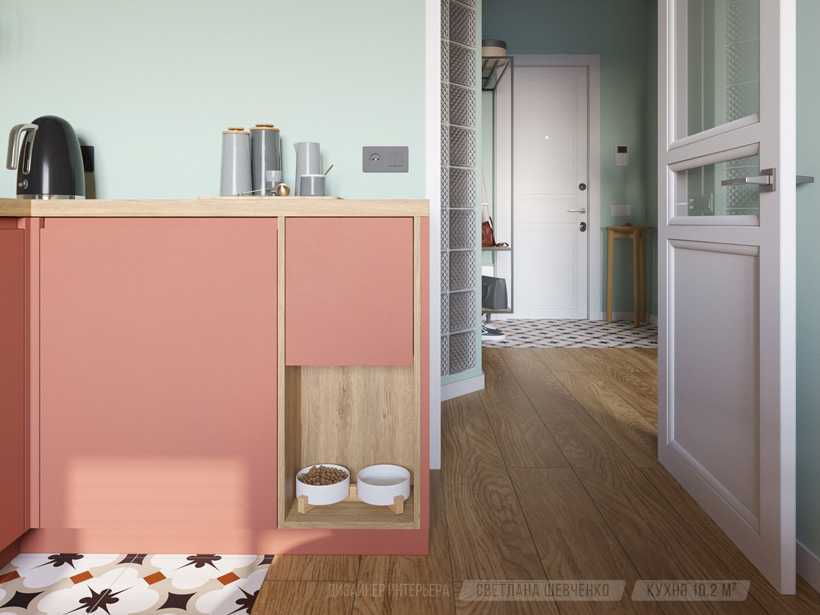 интерьер кухни для молодой девушки с котом