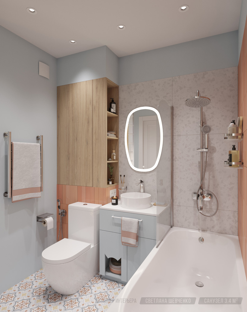 интерьер совмещенного санузла в стиле бохо для девушки