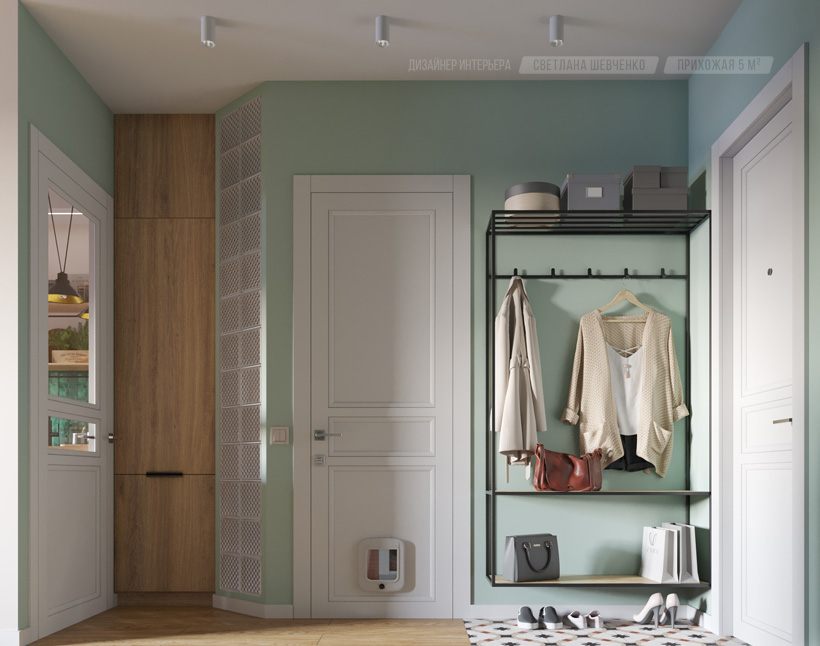 интерьер прихожей для девушки с котом