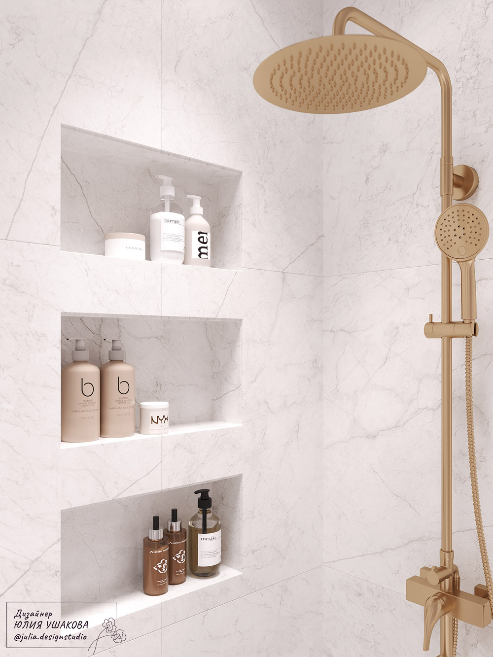 Душевая стойка под золото из латуни